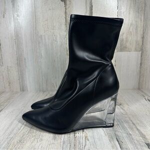 Open Edit (Nordstrom) Erika Wedge Bootie Women's 8 Black Pointy Toe Clear Wedge